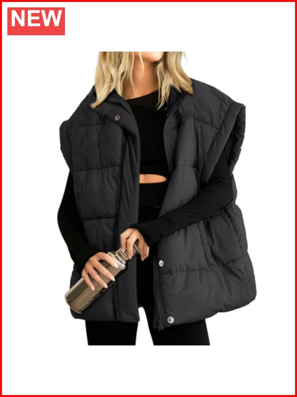 Women's Oversized Puffer Vest Full Zip Sleeveless Quilted Winter Coat Outwear
